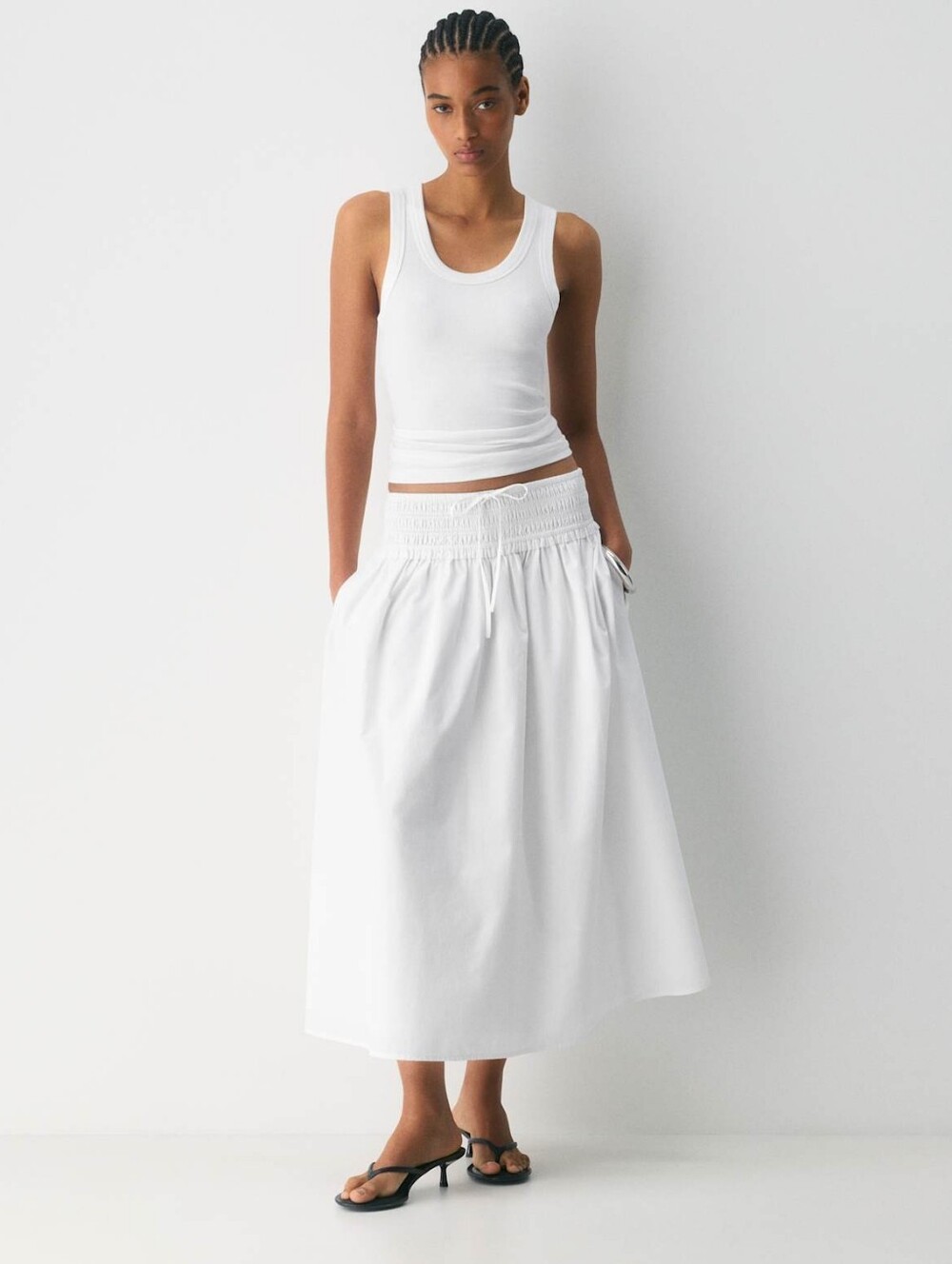 Aritzia Wilfred Vetiver Poplin Skirt, Cotton, White Maxi / Midi Skirt